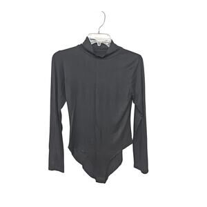 Mangopop Bodysuit Women's Medium Black Stretch Mock Neck Long Sleeve Neutral
